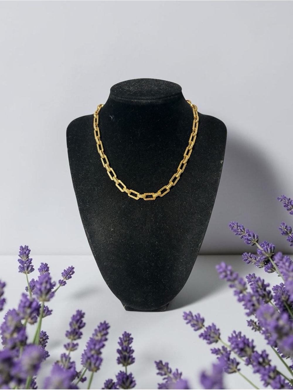 Monet Textured Rectangular Gold Link Chain Necklace 14.75”